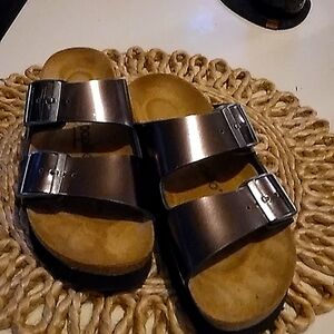 Birkenstock Metallic Brown Arizona Platform Sandals, Size 37. Like-New.